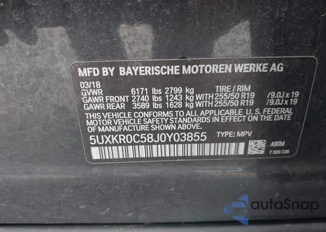 2018 BMW X5 xDrive35I from USA, damaged, VIN 5UXKR0C58J0Y03855